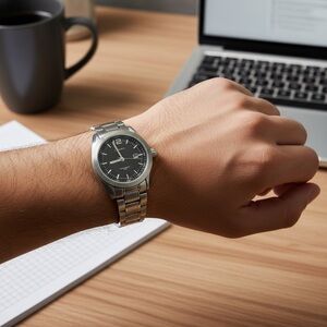 Lowen Fusion Swiss Quartz Men’s Watch Solver Watch and Band with Black Dial